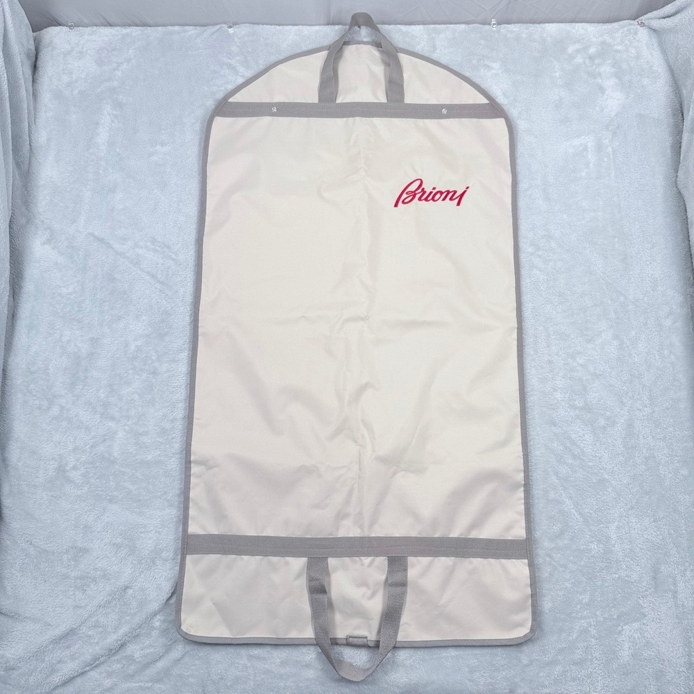 Brioni Garment Bag Cream Grey Logo Hanging Folding Suit Carrier Travel Cover 071